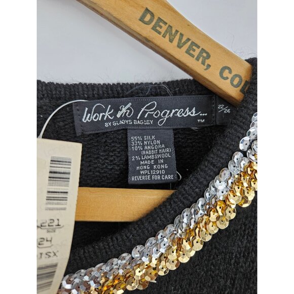 VTG New Work in Progress Black Sweater Womens 22/24 Silk Angora Lambswool Bow - Picture 3 of 6